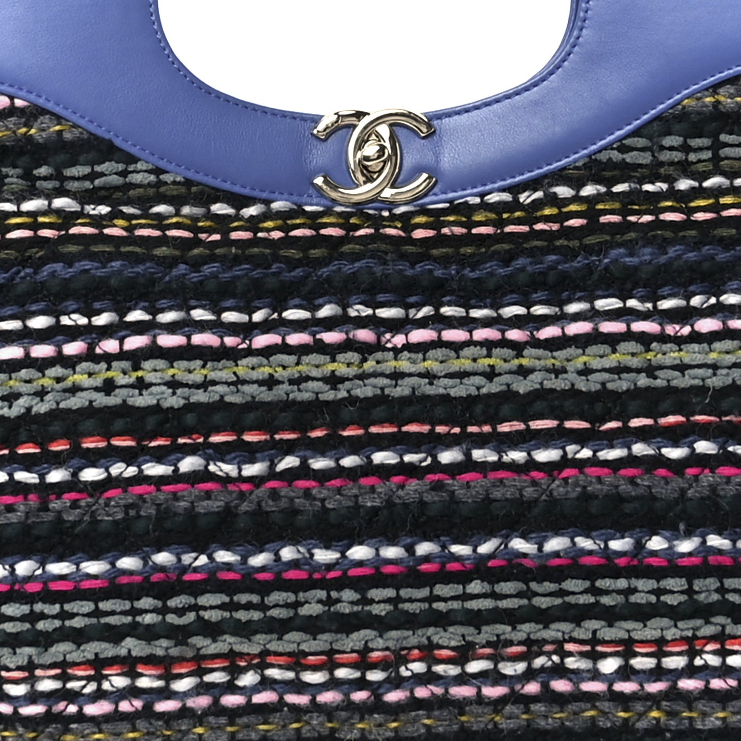 Tweed Calfskin Quilted Large 31 Shopping Bag Blue Multicolor