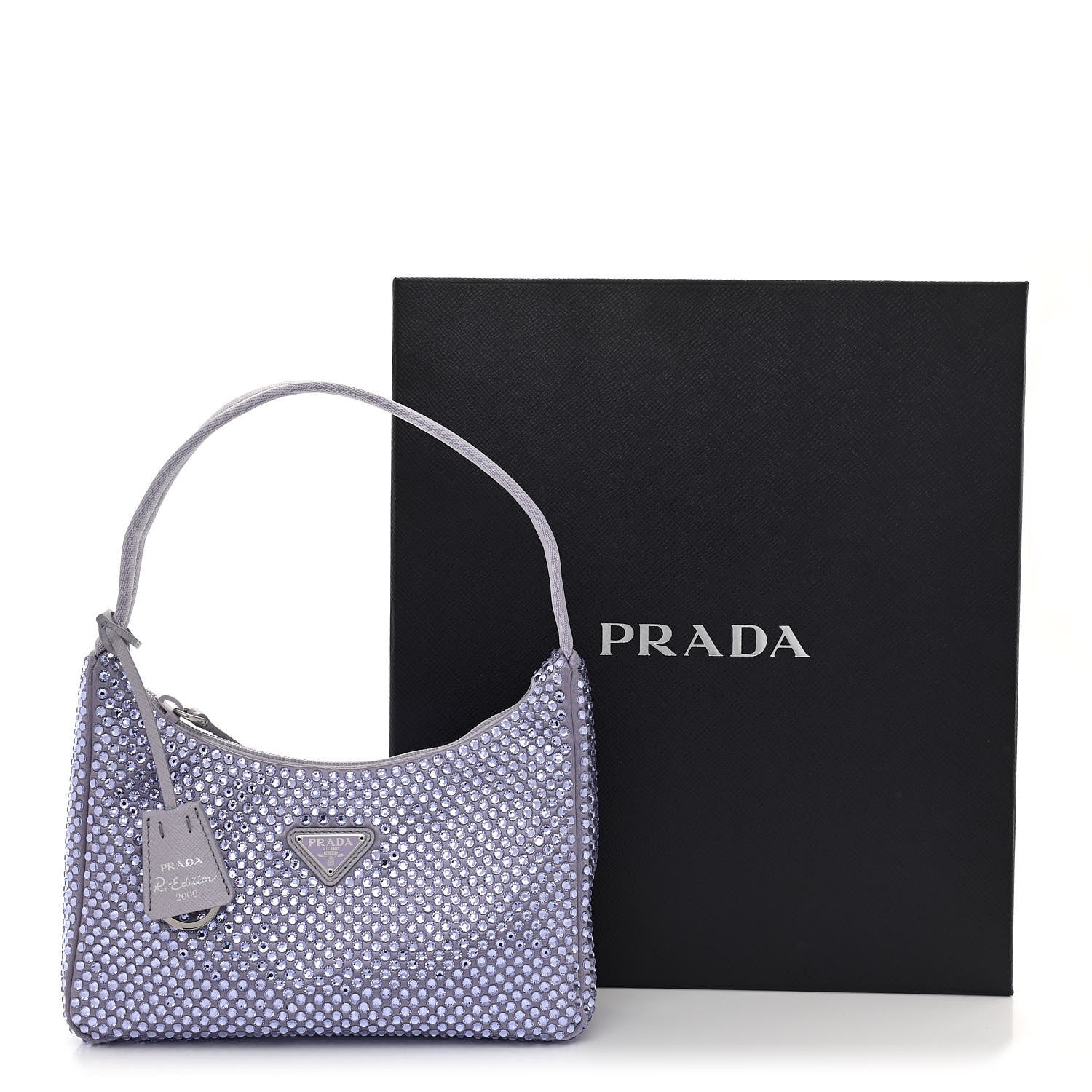 Prada Satin Crystal Mini Re-Edition 2000 Bag Glicine 12 of 12