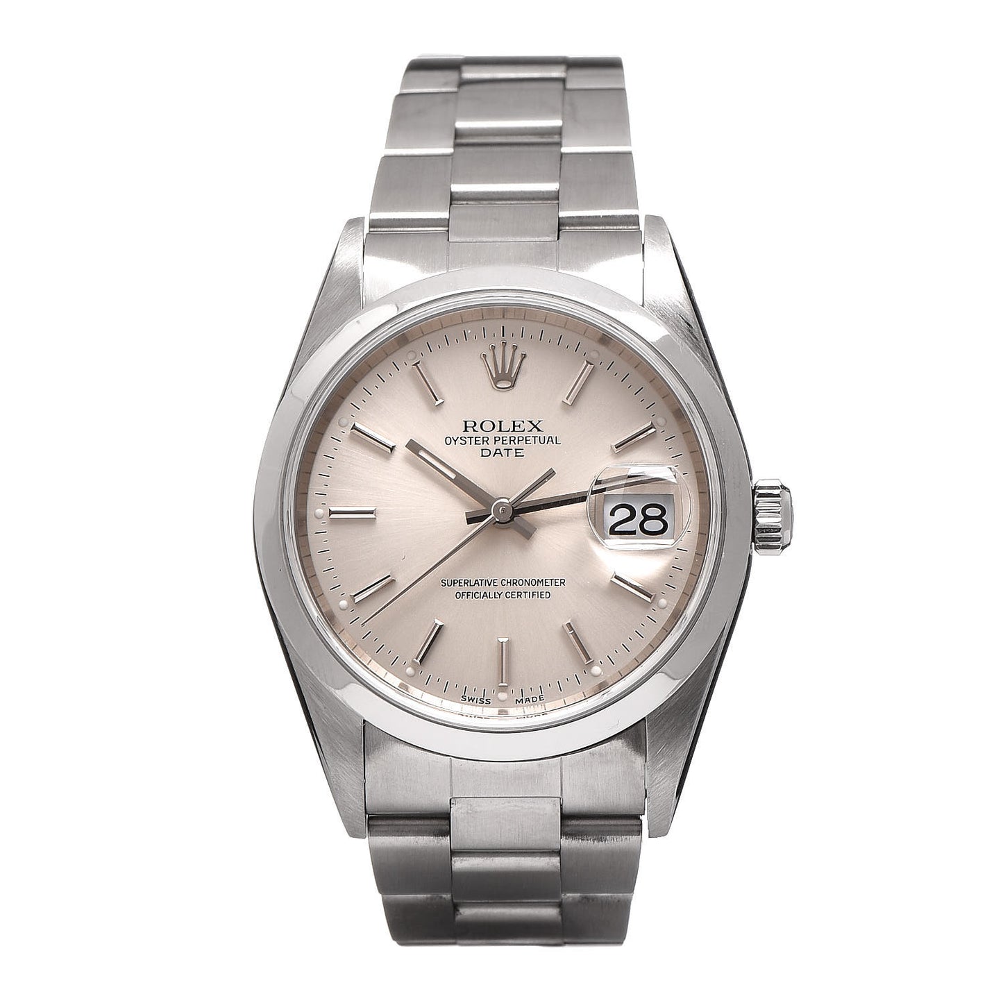 Stainless Steel 34mm Oyster Perpertual Date Watch Silver 15200