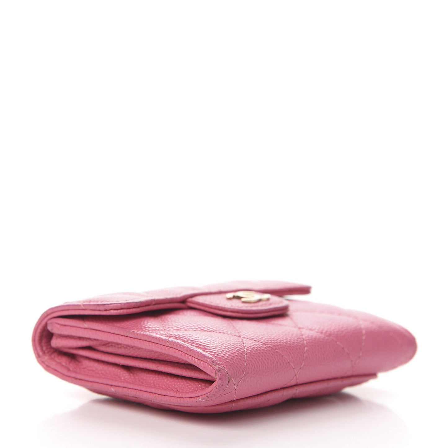 Iridescent Caviar Quilted Flap Card Holder Wallet Pink
