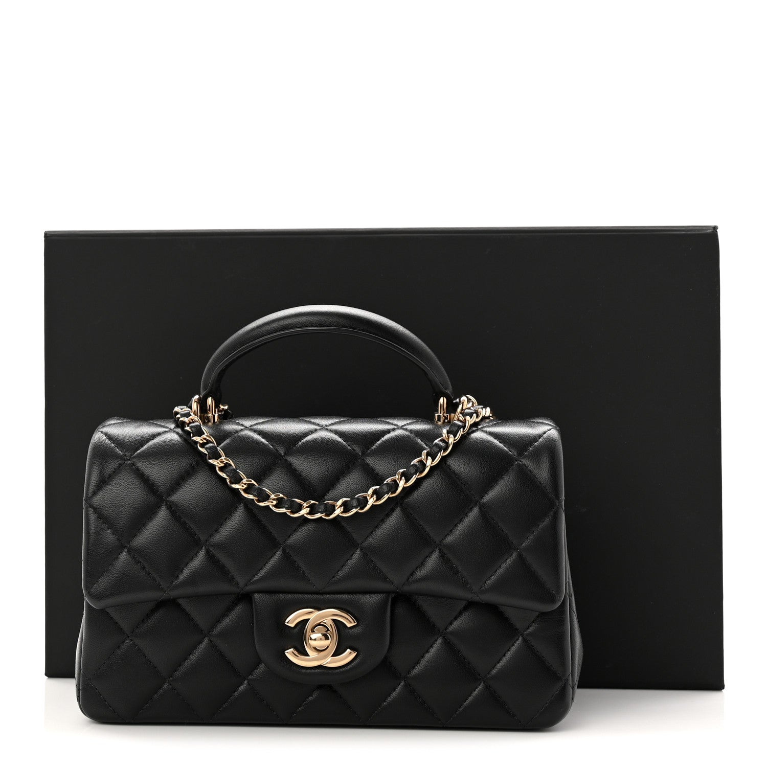 Chanel Lambskin Quilted Mini Top Handle Rectangular Flap Black 11 of 11