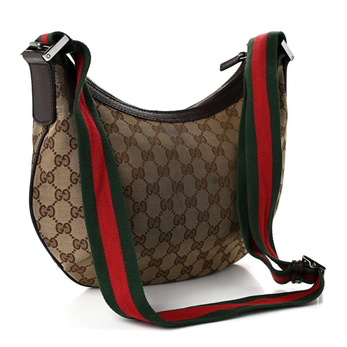 Gucci Monogram Web Medium Half Moon Hobo Dark Brown 3 of 10
