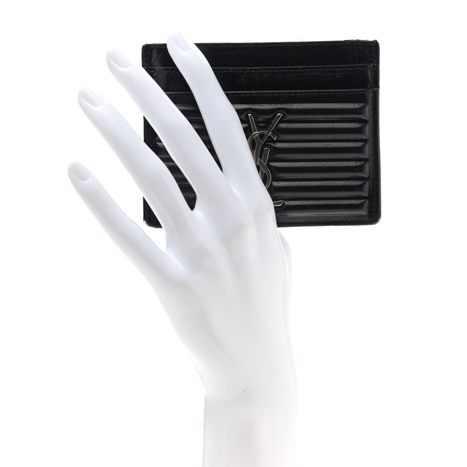 Saint Laurent Ribbed Calfskin Opium Monogram Credit Card Case Black 2 of 10