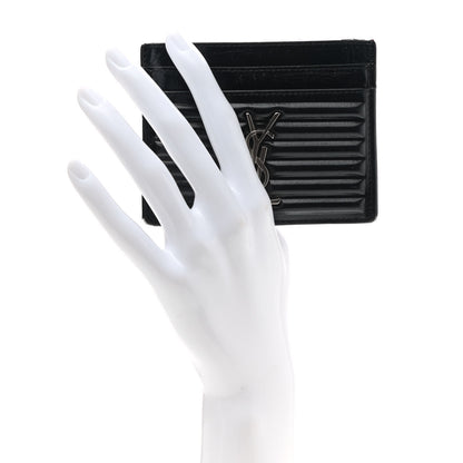 Saint Laurent Ribbed Calfskin Opium Monogram Credit Card Case Black 2 of 10