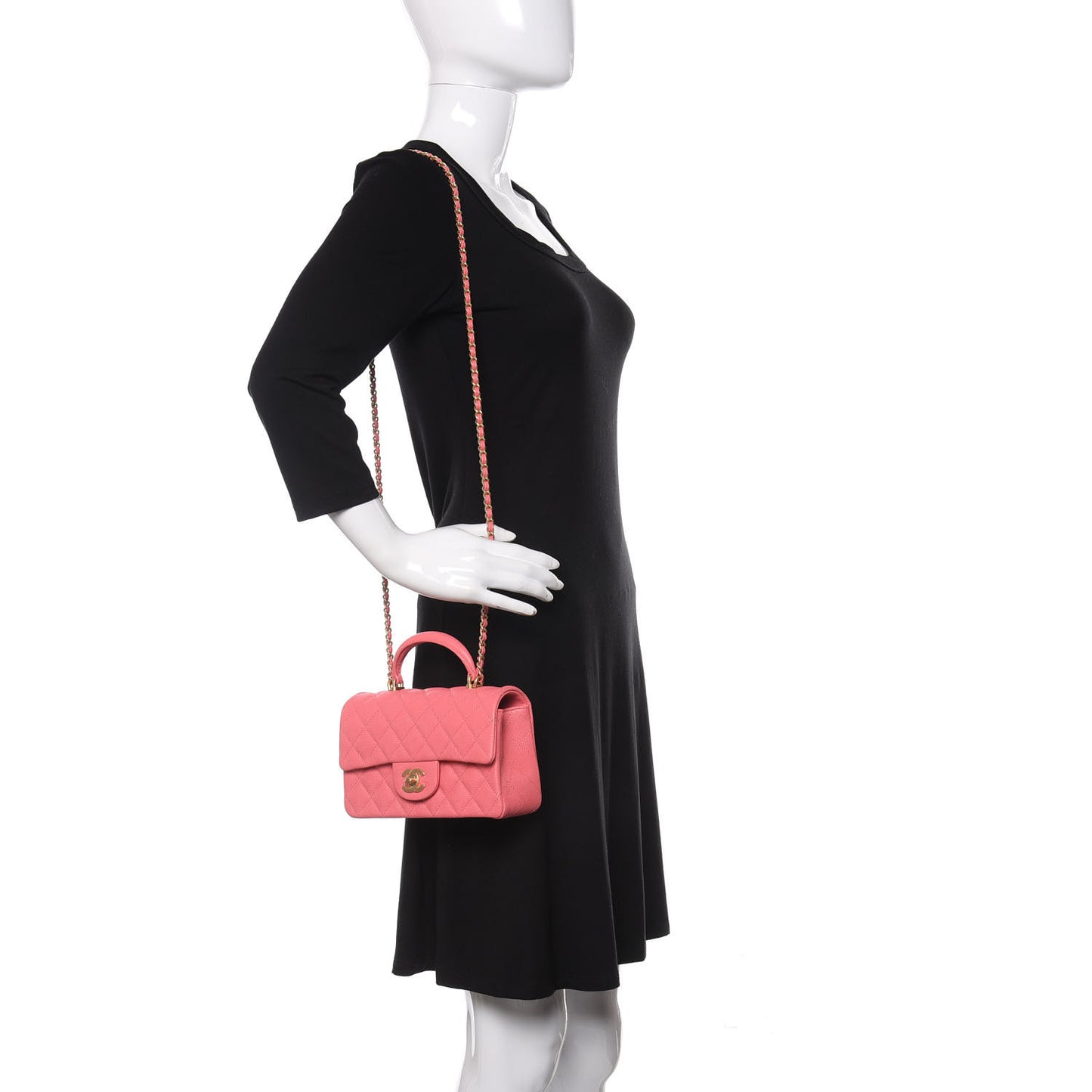 Caviar Quilted Mini Top Handle Rectangular Flap Pink