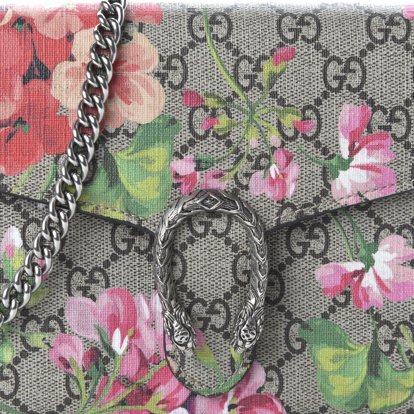 GG Supreme Monogram Blooms Mini Dionysus Chain Wallet Beige Multicolor Dry Rose