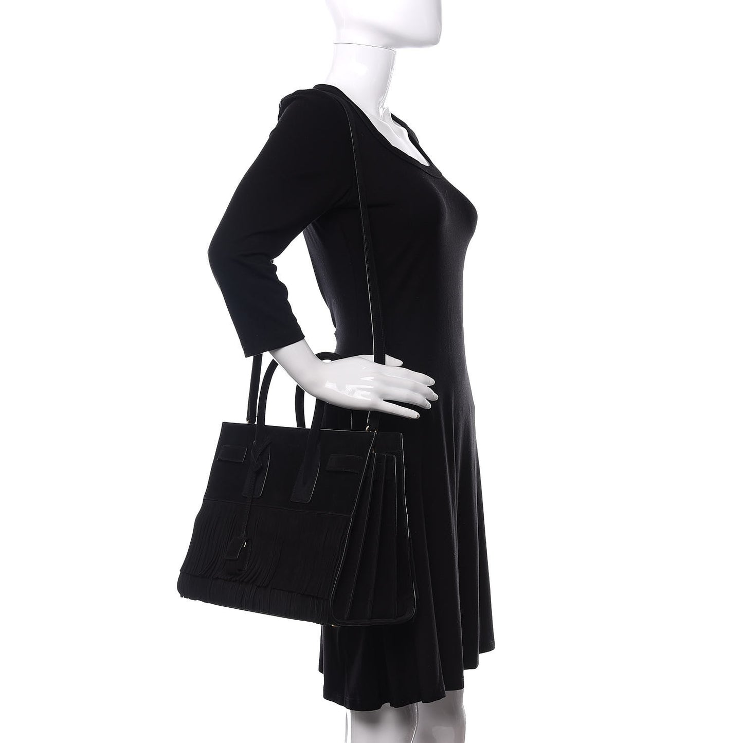 Suede Fringe Small Sac De Jour Black