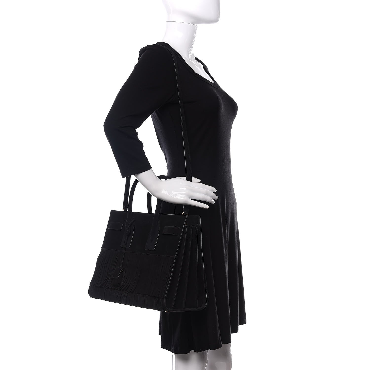 Saint Laurent Suede Fringe Small Sac De Jour Black 2 of 9