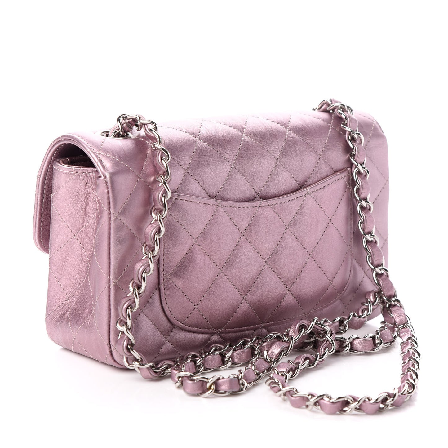 Metallic Calfskin Quilted Mini Rectangular Flap Pink