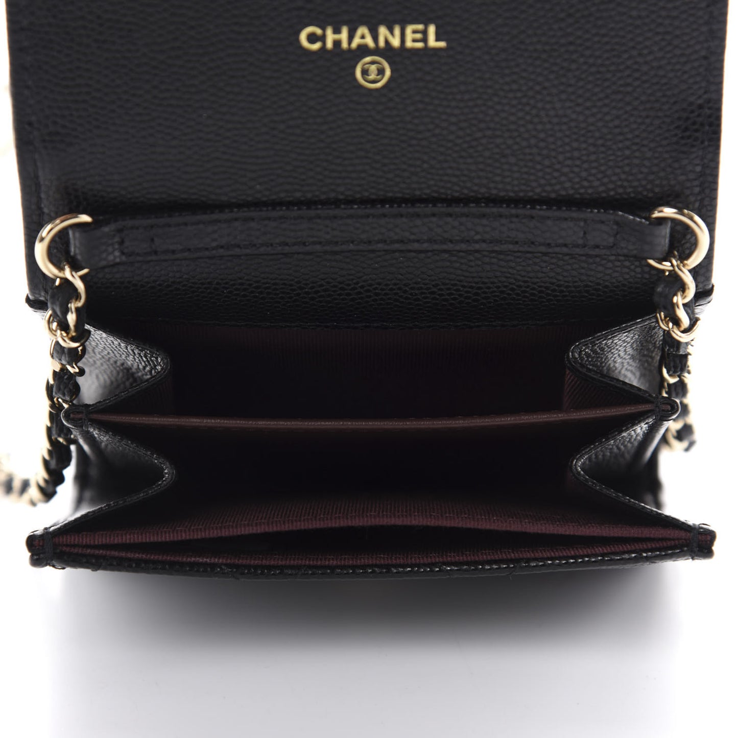 Caviar Quilted Flap Card Holder On Chain Black