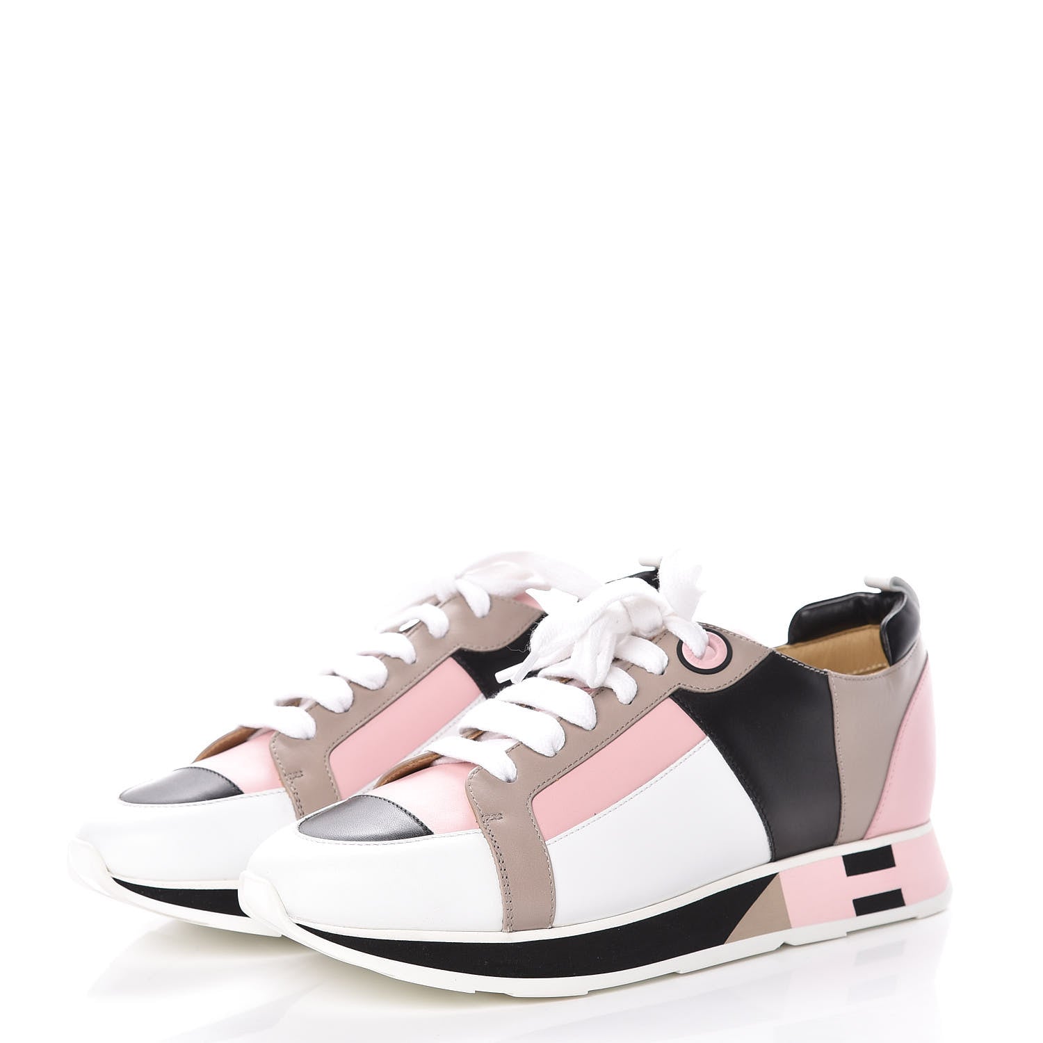 Hermes Calfskin Rebus Sneakers 38.5 Rose Aube Black White 3 of 18