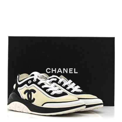 Chanel Lycra Womens CC Sneakers 37 White Black 10 of 10
