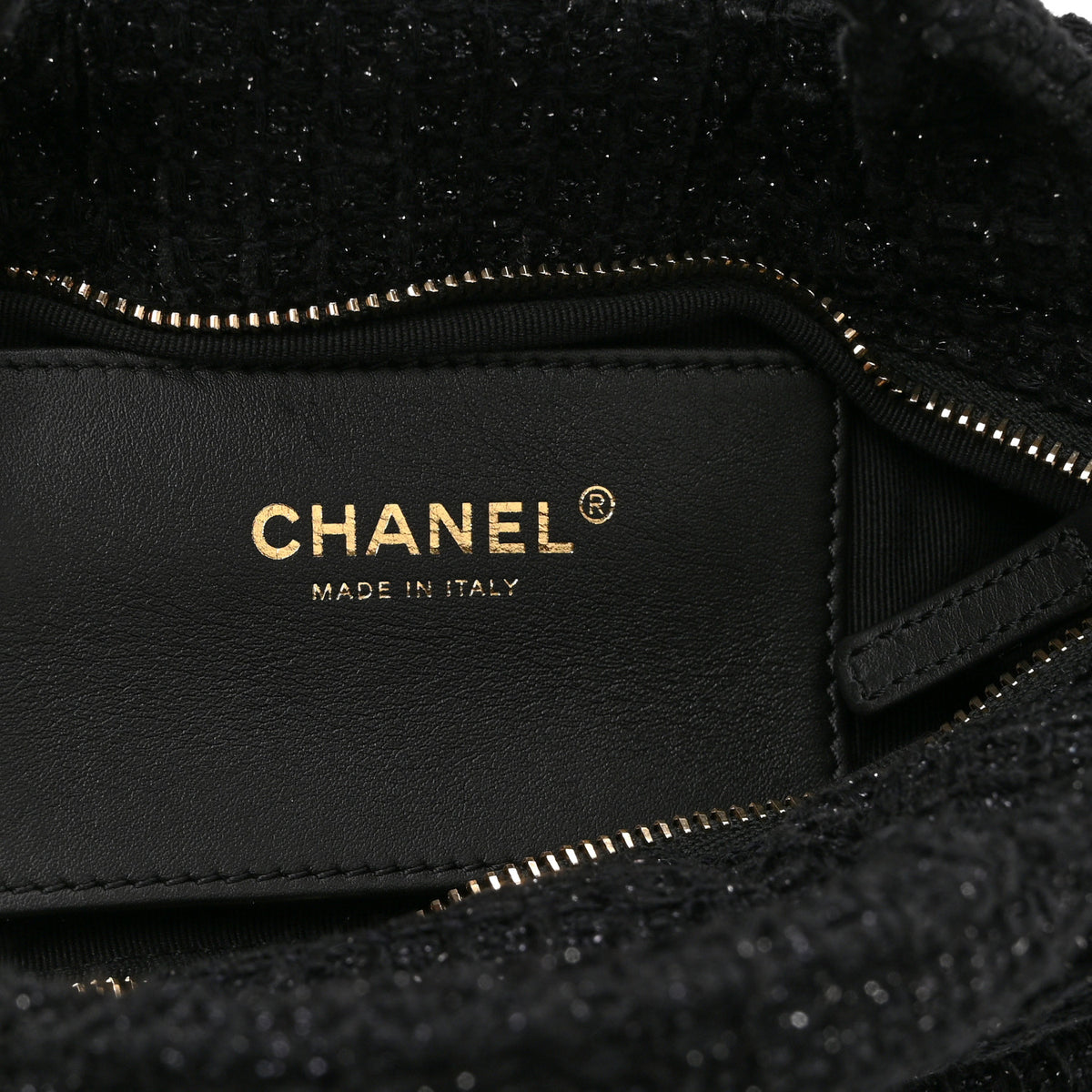 Tweed Quilted Mini Bow Bag Black