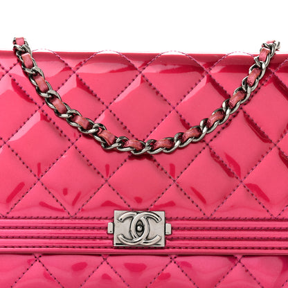 Chanel Metallic Patent Calfskin Quilted Boy Wallet On Chain WOC Fuchsia 8 of 11