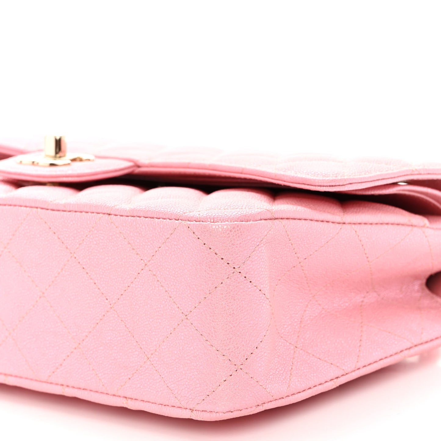 Iridescent Caviar Quilted Medium Double Flap Rose Pink