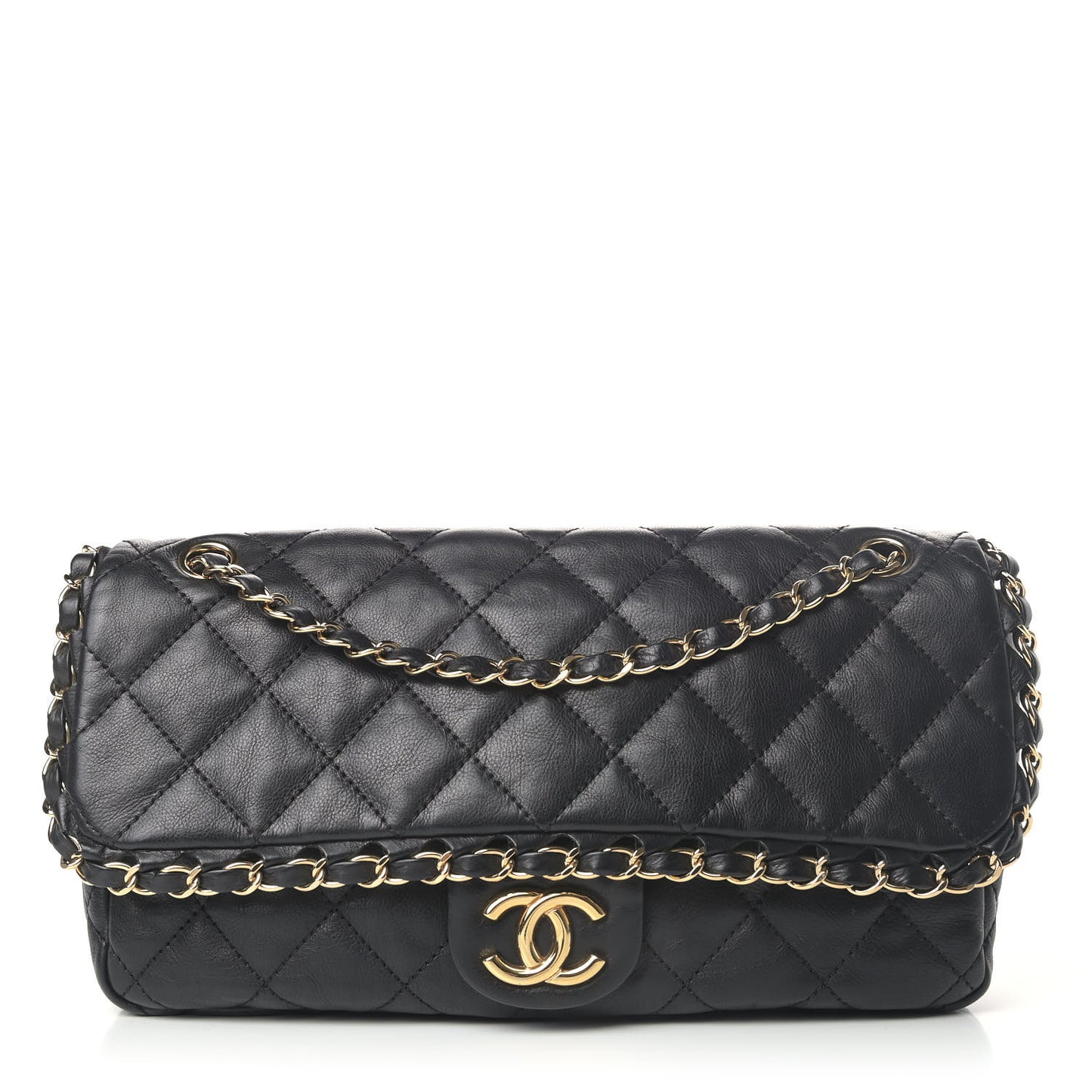Calfskin Quilted Medium Chain Me Flap Black