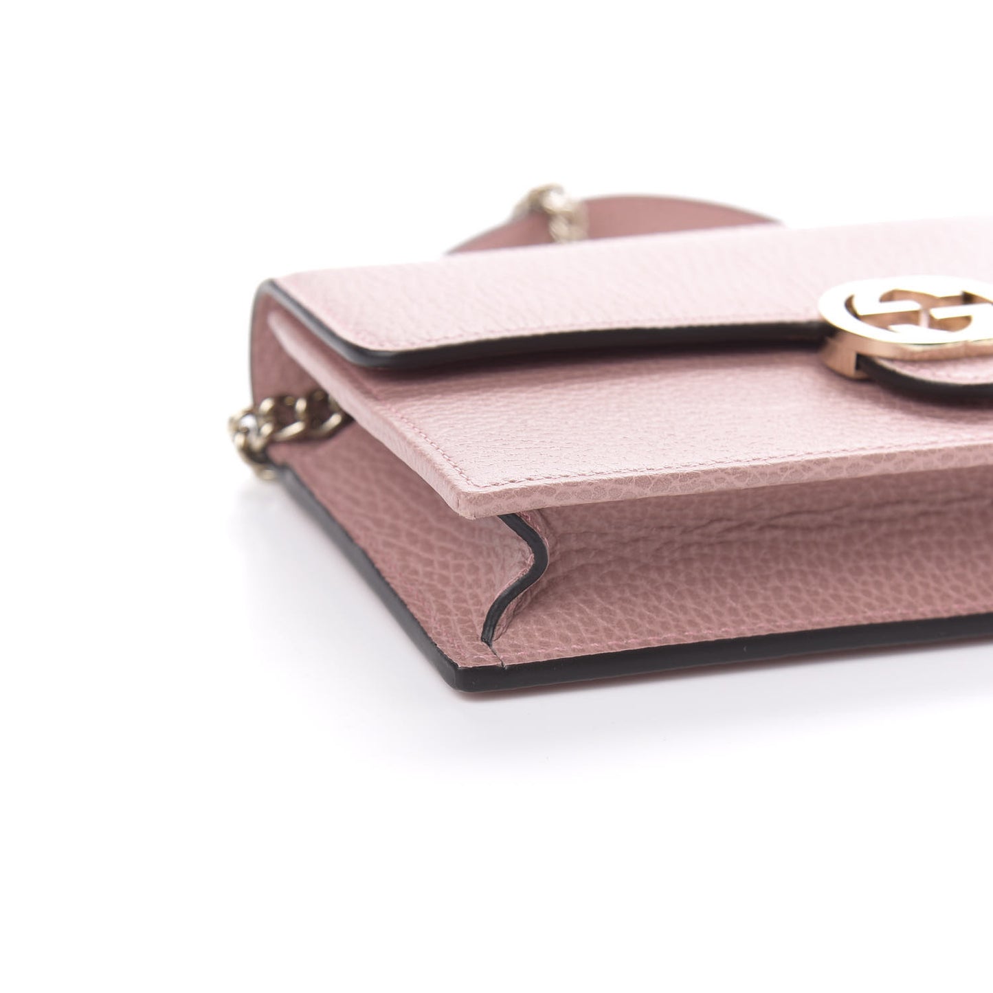 Dollar Calfskin Interlocking G Chain Wallet Soft Pink
