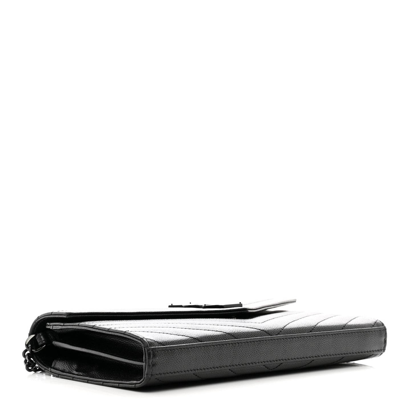 Grain De Poudre Matelasse Chevron Monogram Monochrome Chain Wallet Black