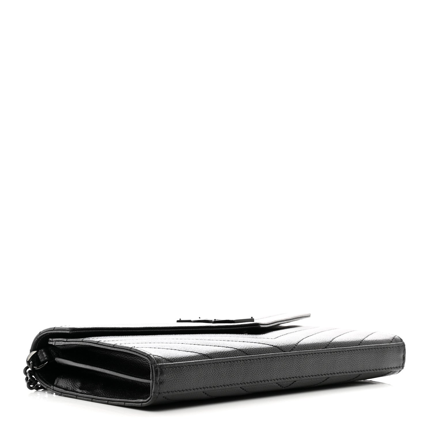 Saint Laurent Grain De Poudre Matelasse Chevron Monogram Monochrome Chain Wallet Black 4 of 11