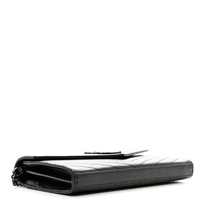 Saint Laurent Grain De Poudre Matelasse Chevron Monogram Monochrome Chain Wallet Black 4 of 11