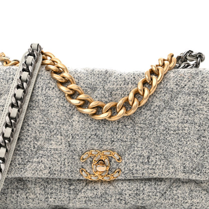 Chanel Tweed Quilted Large Chanel 19 Flap Grey Ecru 9 of 12