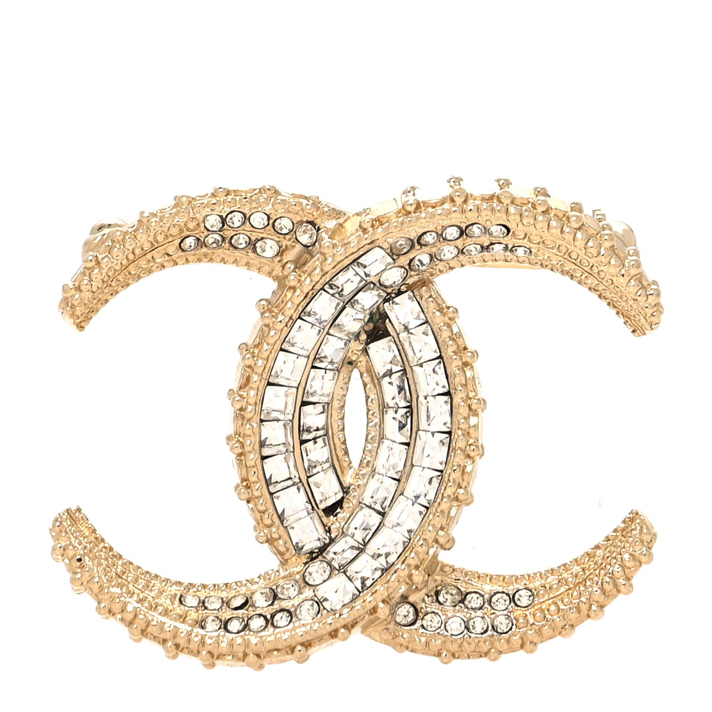 Metal Crystal Baguette CC Brooch Gold