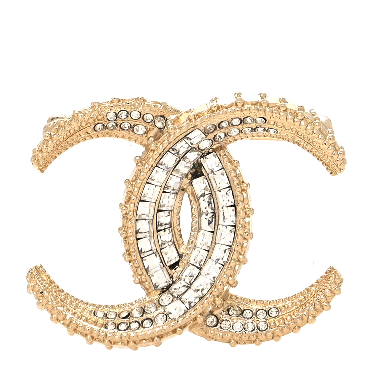 Chanel Metal Crystal Baguette CC Brooch Gold 1 of 4