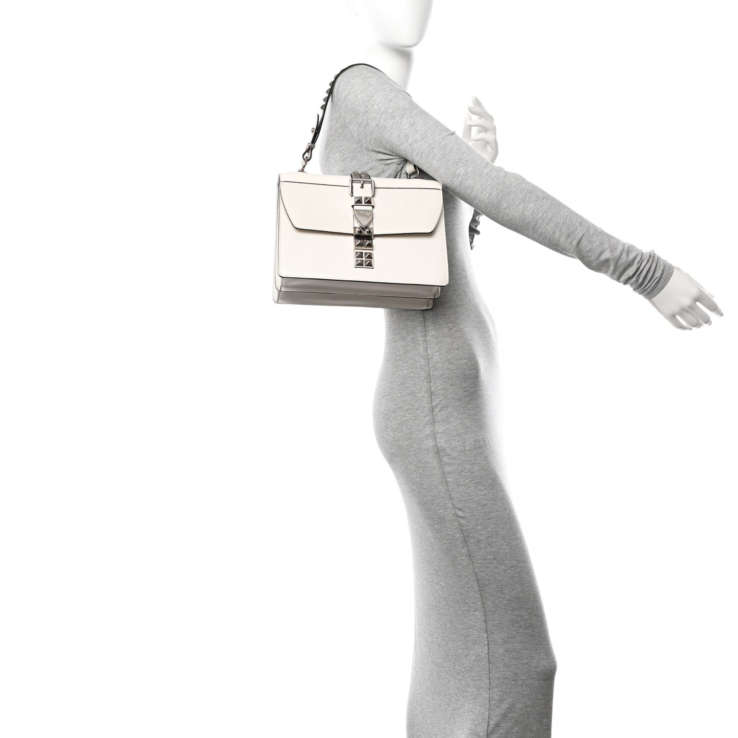Saffiano City Calfskin Studded Elektra Shoulder Bag White