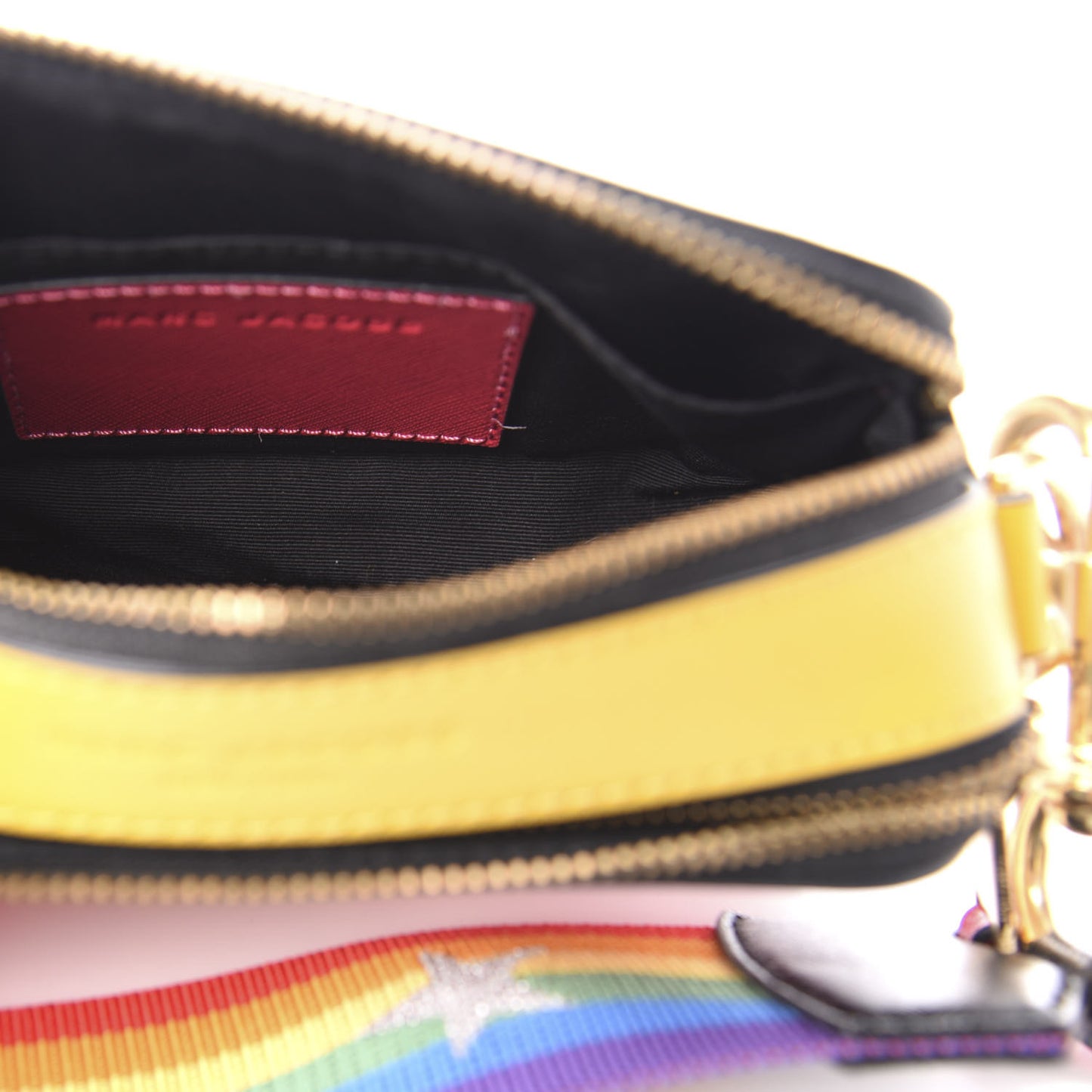 Saffiano Rainbow Strap Color Block Small Snapshot Camera Bag Pink Multicolor