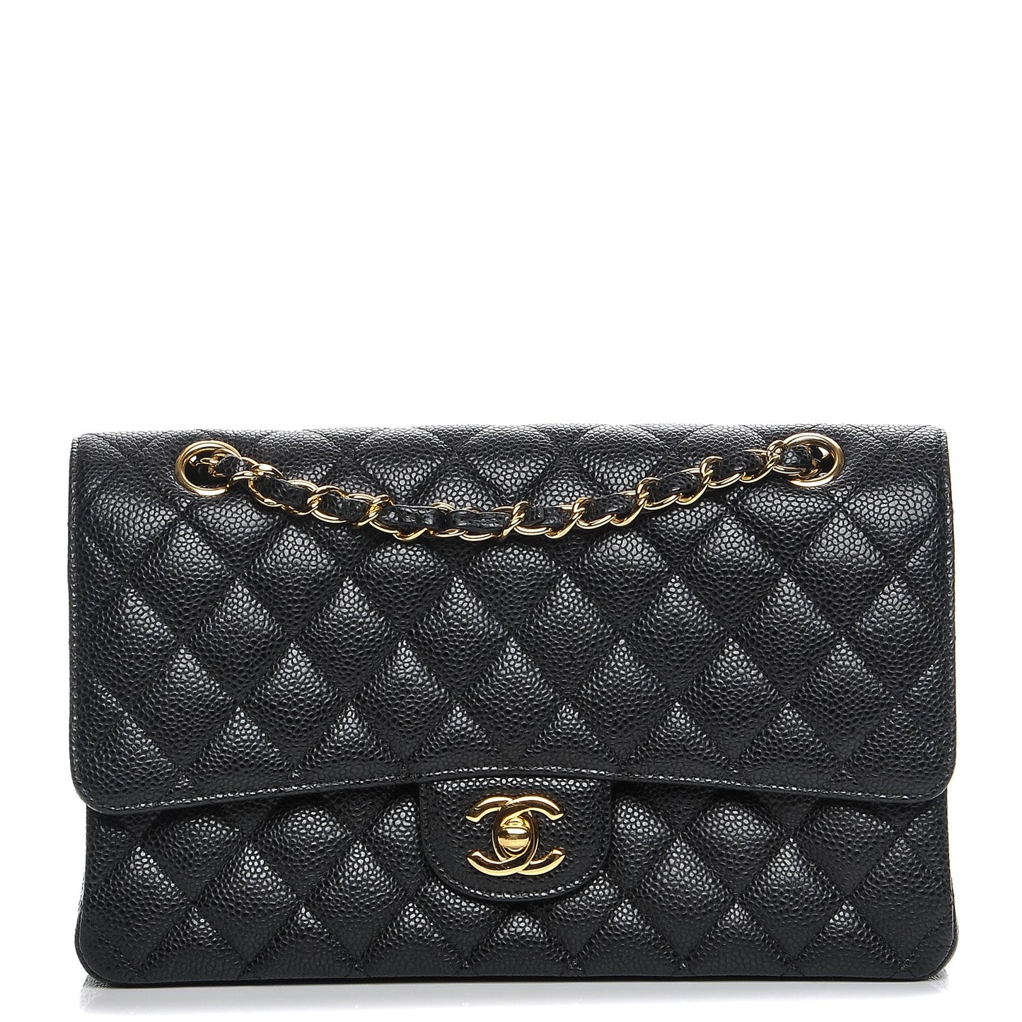 Caviar Quilted Medium Double Flap Black
