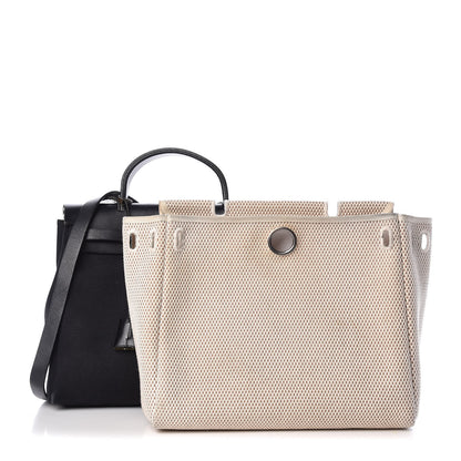 Hermes Toile Vache Calfskin Herbag 30 PM Black Natural 3 of 29
