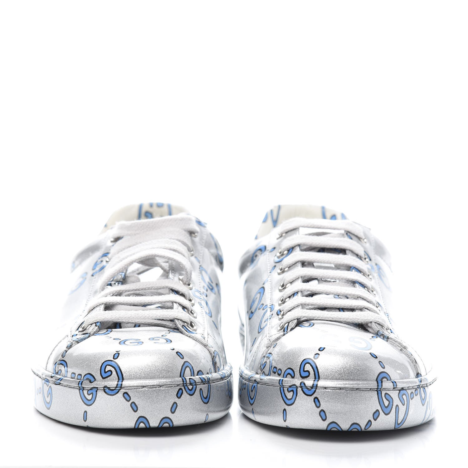 Gucci Miro Rubber Wax GucciGhost Print Mens New Ace Sneakers 7.5 Silver 2 of 7