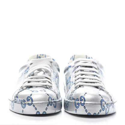 Gucci Miro Rubber Wax GucciGhost Print Mens New Ace Sneakers 7.5 Silver 2 of 7