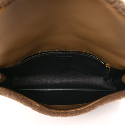 Saint Laurent Shearling Lambskin Quilted Sade Puffer Envelope Clutch Natural Brown 5 of 9