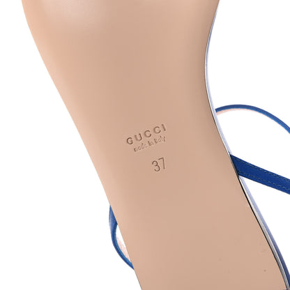 Gucci Lifford Calfskin GG Marmont Ankle Wrap Flat Sandals 37 Bright Blue 6 of 7