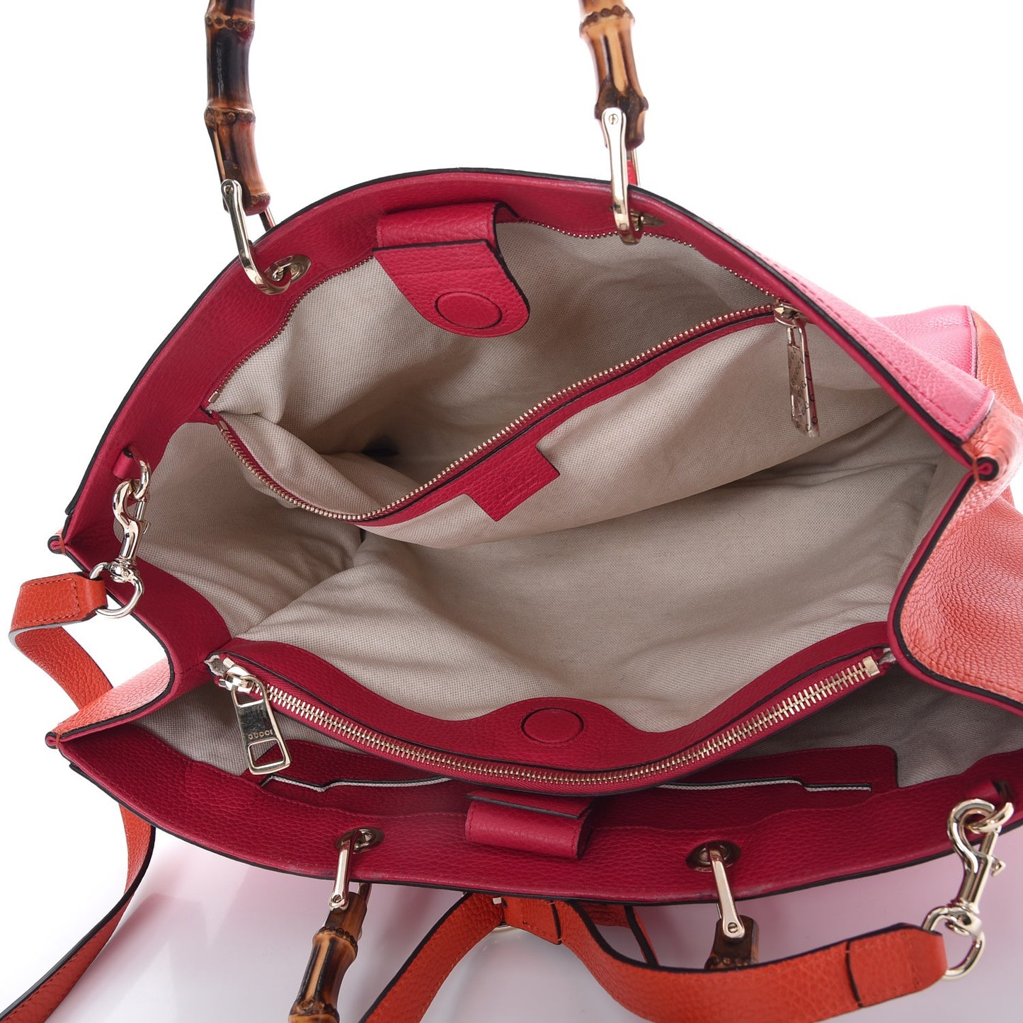 Calfskin Large Bamboo Shopper Tote Orange Fuchsia
