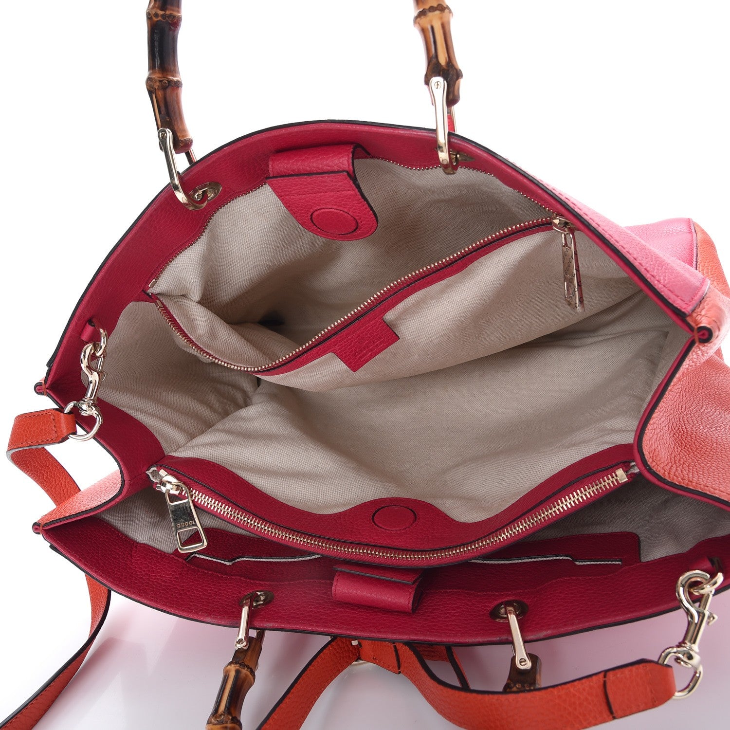 Gucci Calfskin Large Bamboo Shopper Tote Orange Fuchsia 5 of 15