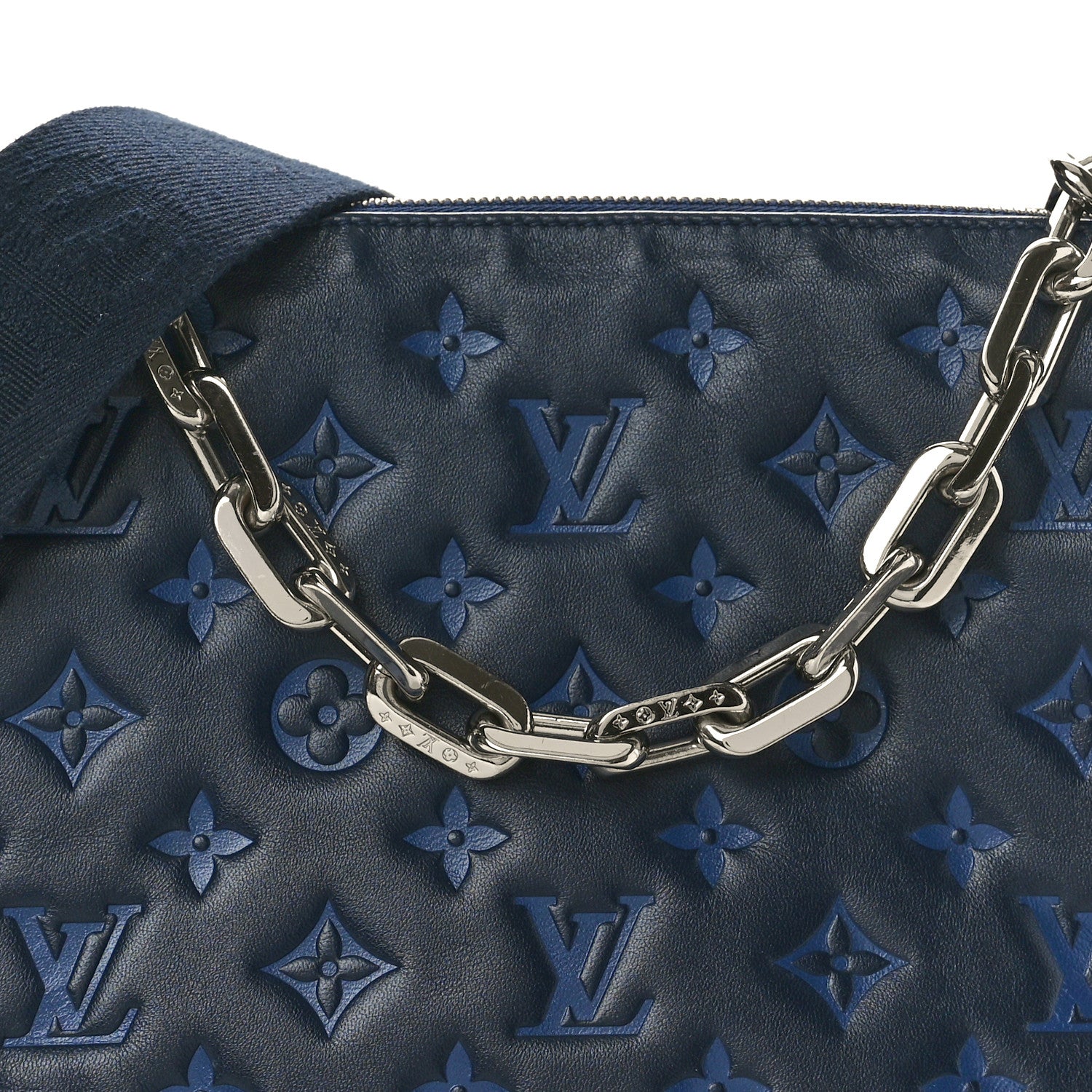Louis Vuitton Lambskin Embossed Monogram Coussin PM Navy 8 of 11