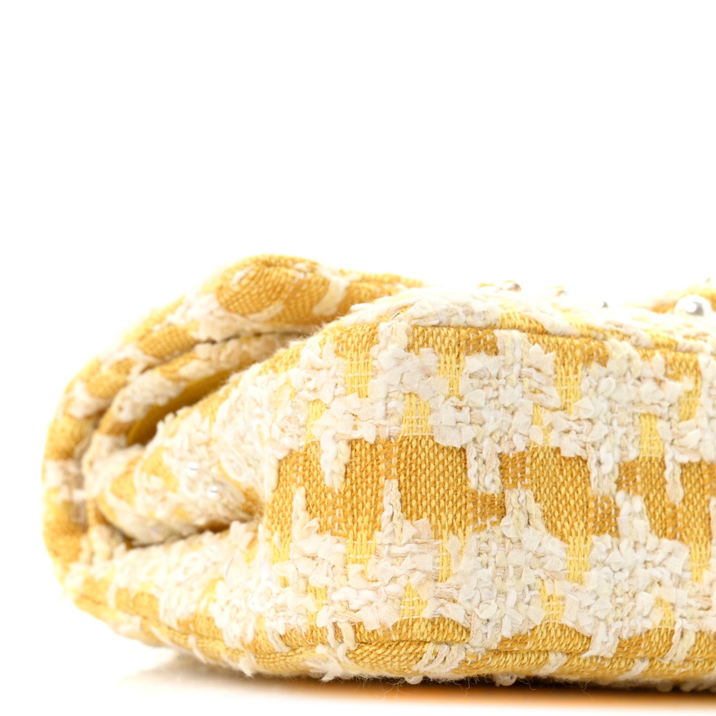 Tweed Beaded Medium Double Flap  Yellow White