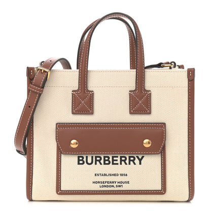 Burberry Canvas Smooth Calfskin Mini Two Tone Freya Tote Brown 1 of 10