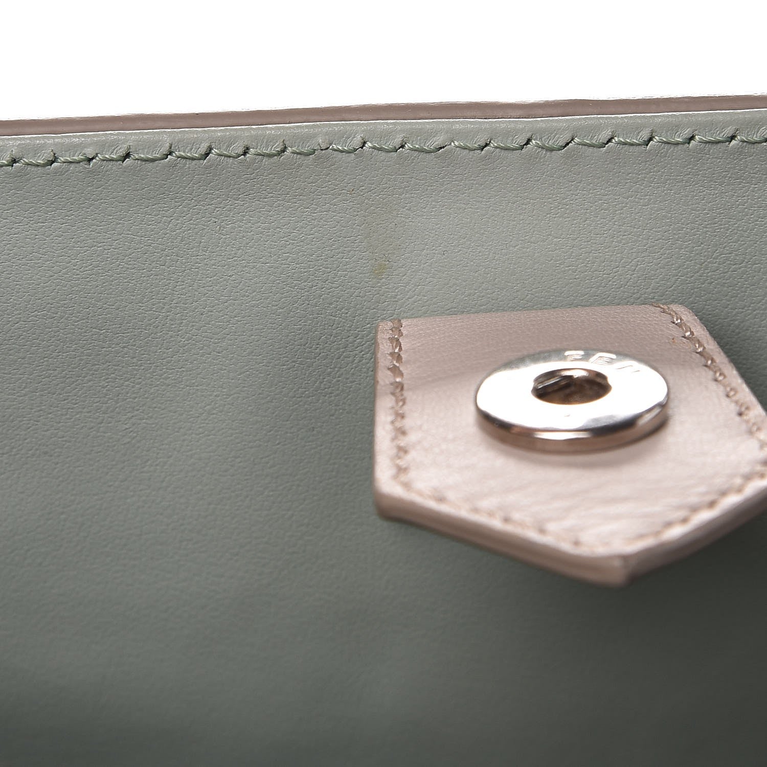 Fendi Vitello Dolce Fox Goat Bi-Color Sad Eyes Mirror Charm Petite 2Jours Tote Grigio Polvere Black 8 of 10