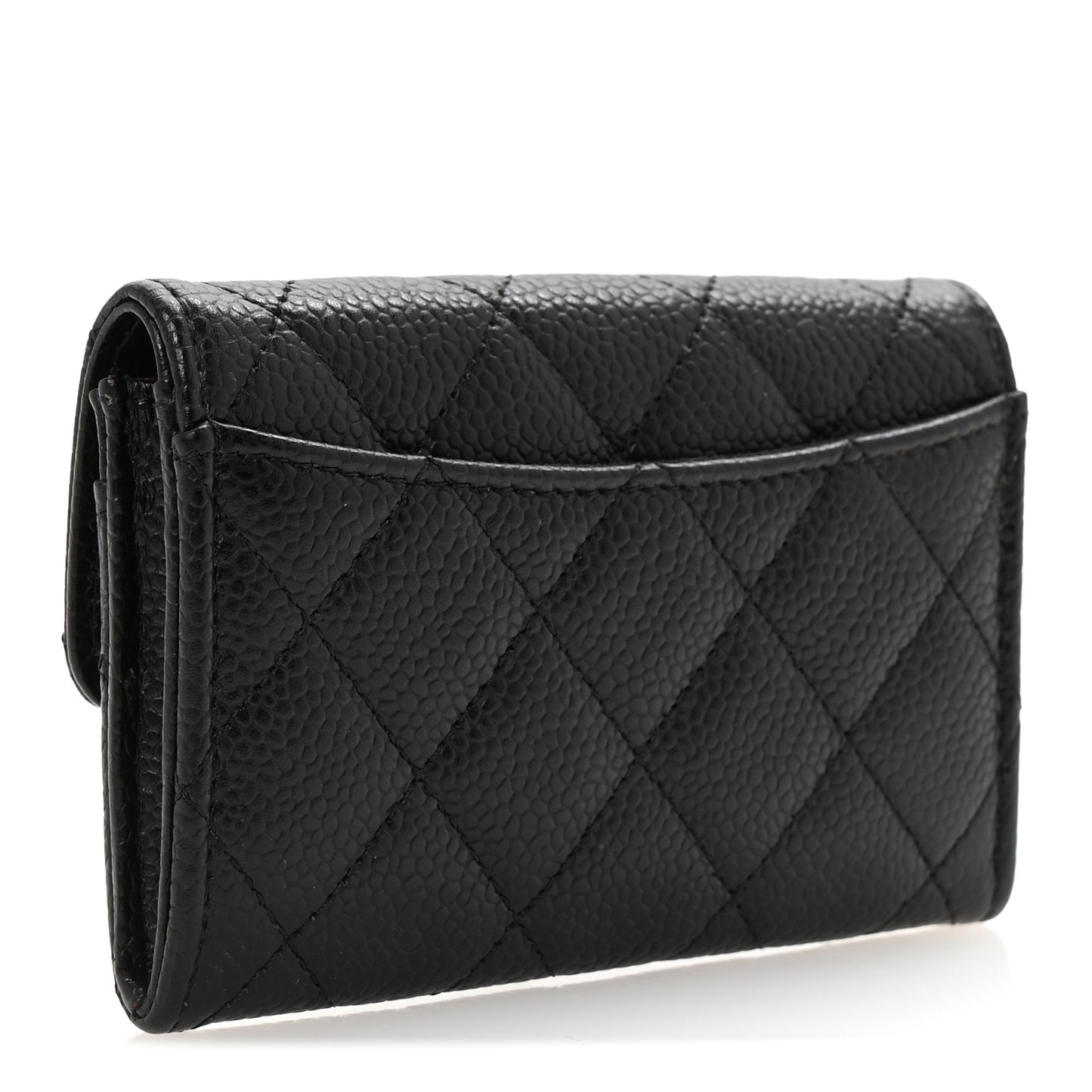 Caviar Quilted Flap Card Holder Wallet Black
