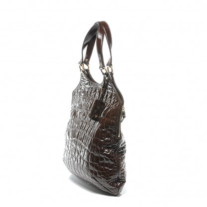 Saint Laurent Patent Crocodile Embossed Tribute Tote Brown 6 of 8