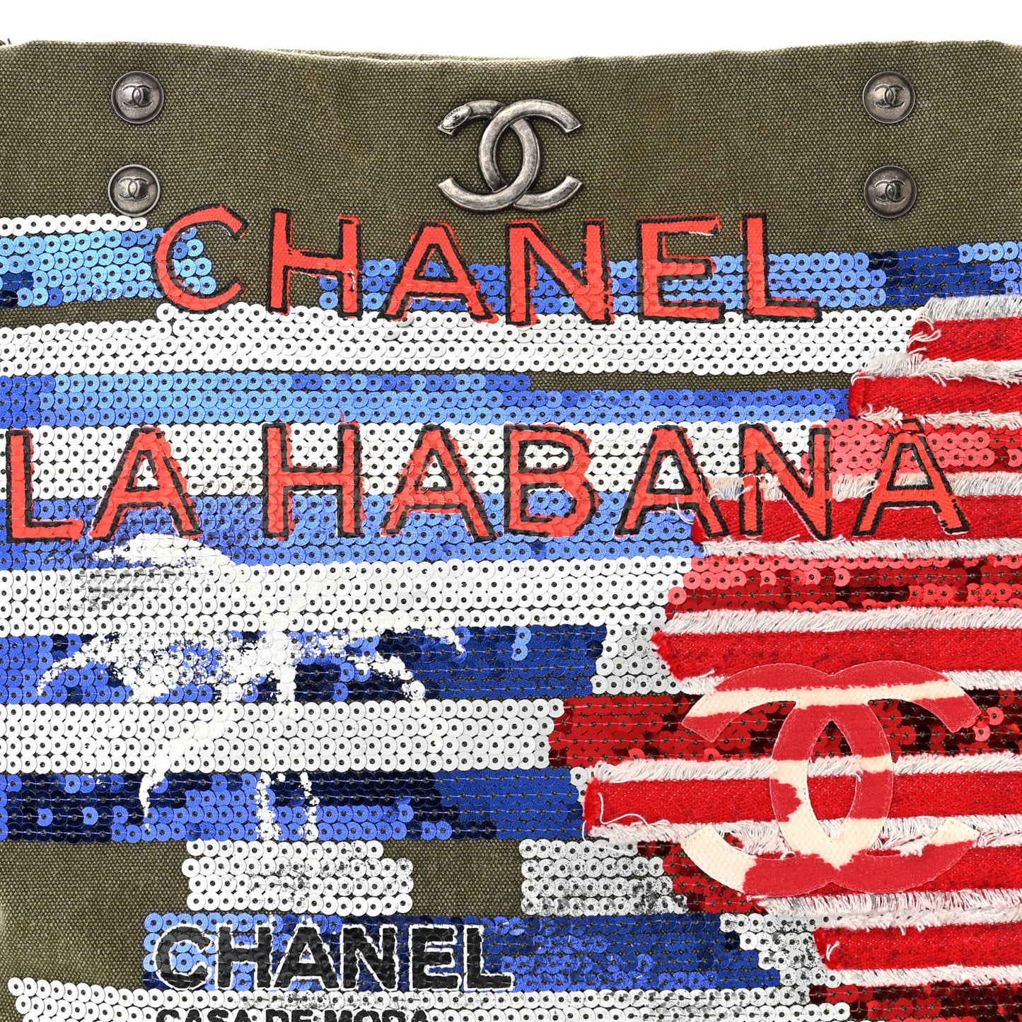 Canvas Sequins Cubano Trip Hobo Khaki
