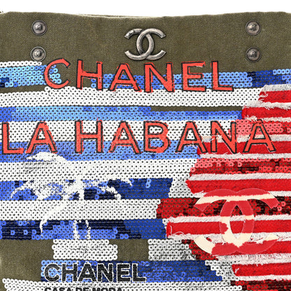 Chanel Canvas Sequins Cubano Trip Hobo Khaki 8 of 10