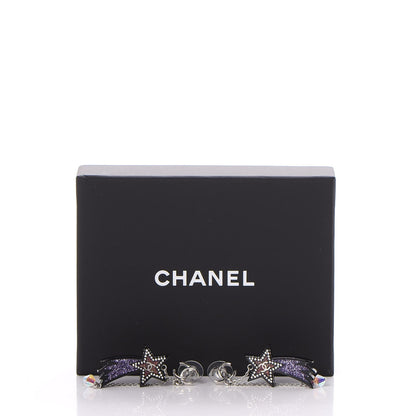 Chanel Resin Crystal CC Shooting Star Dangle Earrings Silver Purple 4 of 4