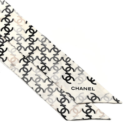 Chanel Silk CC Slim Bandeau Scarf Ecru Black 2 of 3