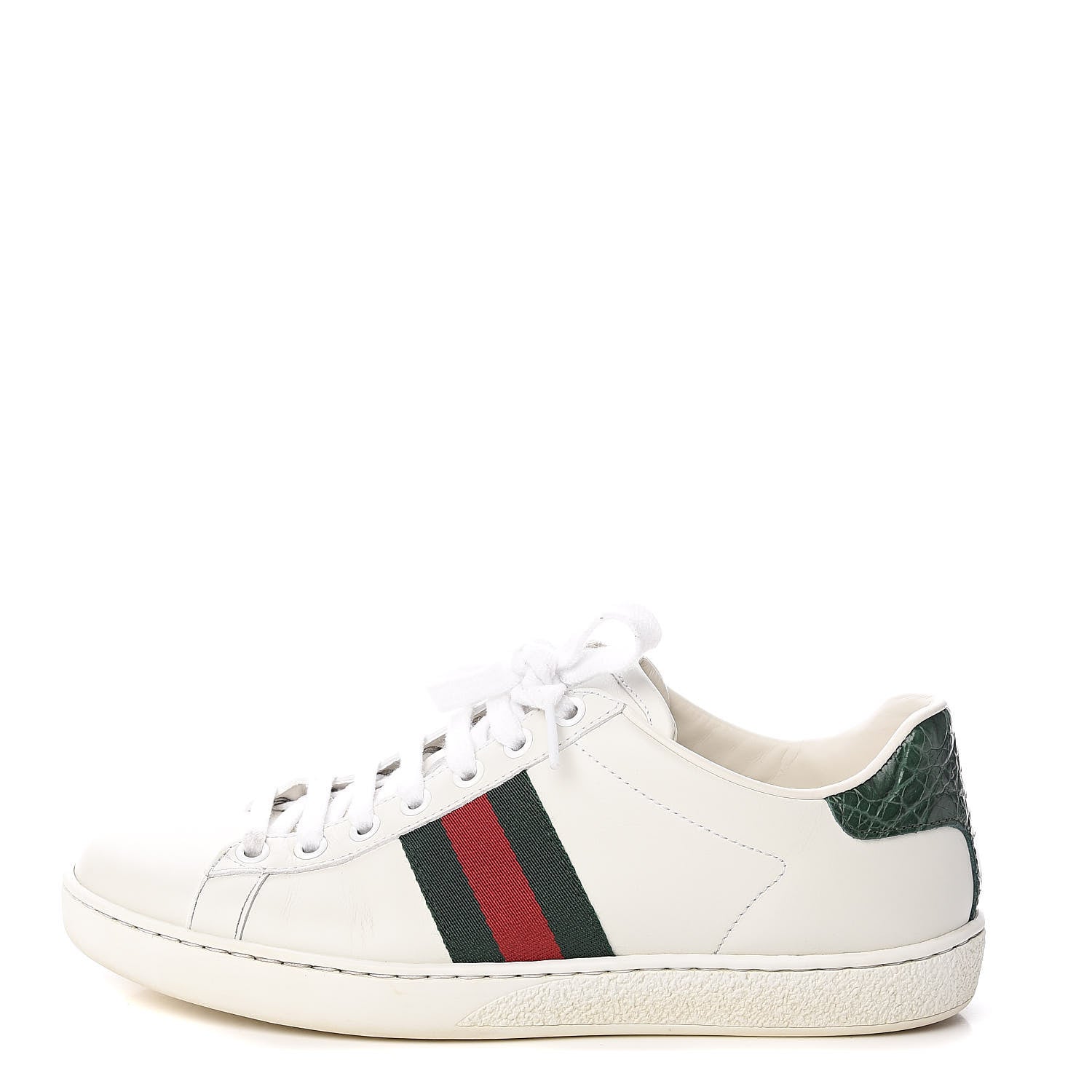 Gucci Calfskin Crocodile Web Ace Sneakers 36.5 White Green 1 of 12