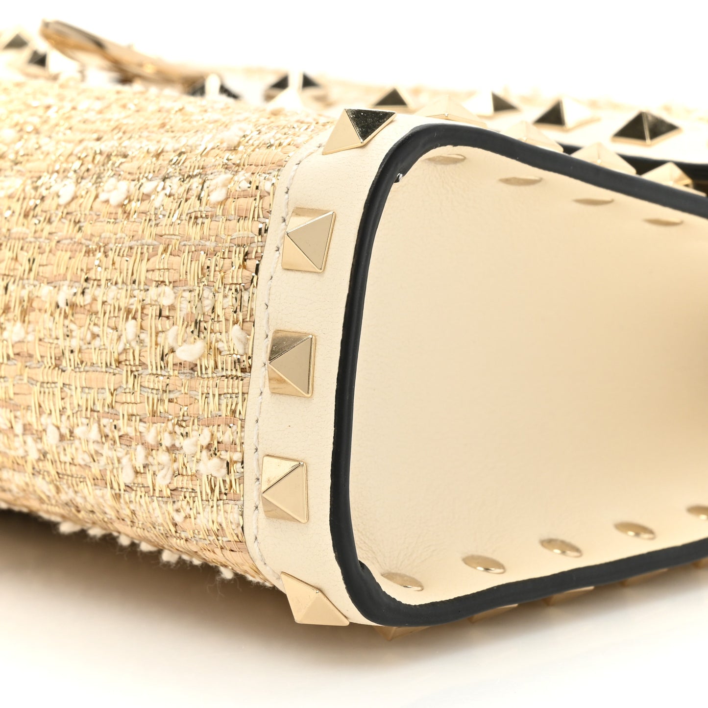 Metallic Boucle Raffia Calfskin Small Rockstud Flip Lock Crossbody Bag Ivory Gold