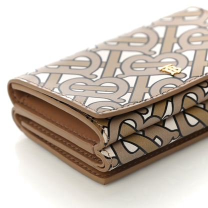 Burberry Grained Calfskin Monogram Double Flap Lark Wallet Beige 10 of 12